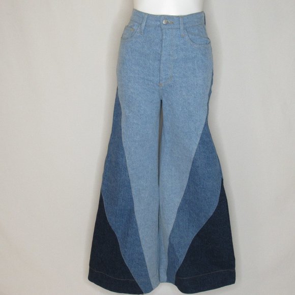 FARM Rio Denim - Farm Rio Wide Leg Patchwork Denim Jeans 32" Women's XS XSmall